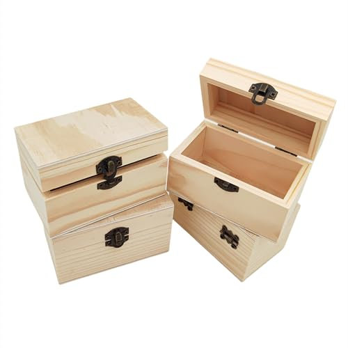 Anktily 4 Stück unlackierte Holzkisten, 10 x 6 x 6 cm, rustikale kleine Holzkiste mit Verriegelungsverschluss, DIY Handwerk Aufbewahrungsbox Organizer Box für Zuhause Tischdekoration