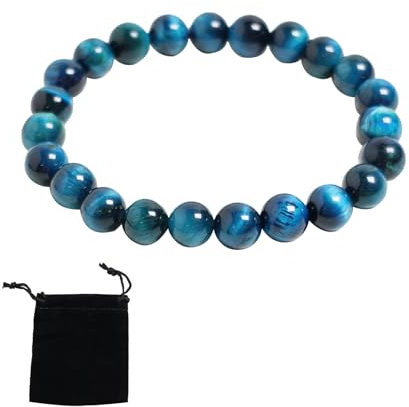 Nazaz 8mm Blaues Tigerauge Kristall Armband, Armband Damen Männer Stretch Armband für ihn, Freund, Ehemann, Vate, Mädchen, Frauen