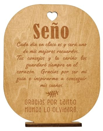 Tarjeta de Agradecimiento Madera | Dedicatoria para Profesores | Regalos Originales hechos en España | Base incluida | Fin de Curso Ideas Regalos Originales