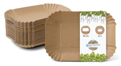 BIOZOYG Ciotole di carta rettangolari 18x13x3 cm I Piatti da merenda marroni in cartone riciclato per patatine salsiccia ecc. I riciclabili - ecologici I vassoietti per patatine 50 pezzi