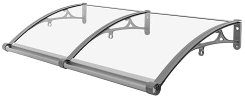Vordach für Haustür 120 * 60 cm, Überdachung Haustür aus Aluminium-Legierung, Transparentes Pultbogenvordach, Pultvordach, Türdach für draußen Sonnenschutz Regenschutz (Klar, Silber)