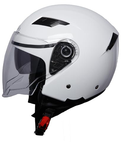 PROANTI Motorradhelm Jethelm Motorrad Helm mit kratzfestem Visier- und integriertem Sonnenschutz - Weiß, M
