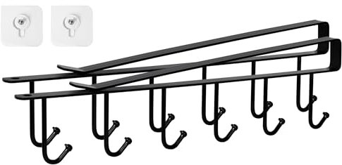 T-LOVENDO.ES Pack de DOS Perchero para tazas, Organizador de utensilios, Percheros para debajo de estante, tablero, con 6 ganchos, Tazas de Café, Te, Estante de Armario, Toallero, Corbatas