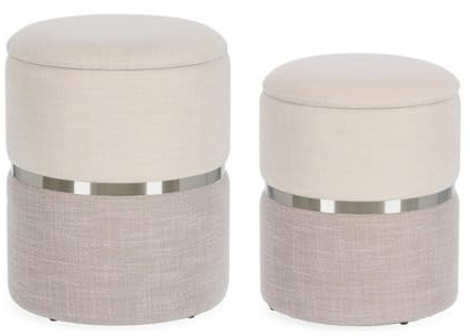KONTE.DESIGN Set di 2 Pouf contenitore RADINKA in tessuto beige e grigio