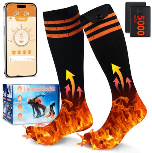 Beheizbare Socken, 5V 5000mAh Wiederaufladbare Heizsocken mit App-Steuerung – Für Herren/Damen Beheizte Socken, Ideal für Wandern, Ski, Camping & Jagd