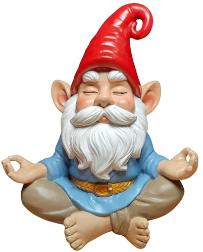 Meditating Garden Gnome Statue - Zen Yoga Pose Gnome Figurine for Indoor and Outdoor Decor, Relaxing Meditation Gnome for Home, Patio, Office, and Garden, Cute Red Hat Gnome with Tranquil Expression