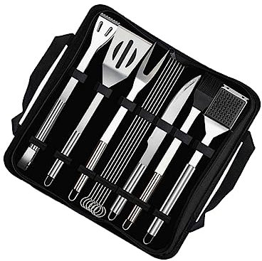 COLLBATH Set Di 12 Utensili Per Barbecue in Acciaio Inossidabile Con Borsa Portaoggetti Attrezzi Per Grigliate Allaperto Per Campeggio Picnic Barbecue