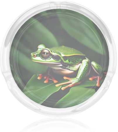 Aschenbecher aus Glas, Motiv: Frosch, grüne Blätter, Zigarren-Aschenbecher, schöner Aschenbecher für den Außenbereich, Balkon, Innen- und Außendekoration
