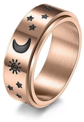 Hmsanase Ring Ringe Damen Bijouterie Herren Star Moon Sun Ring Ist Drehbar 7# 玫瑰金