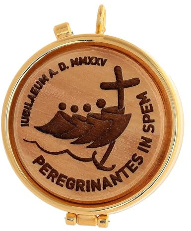 Holyart Teca Porta ostie Giubileo 2025 Metallo Legno ulivo 5 cm