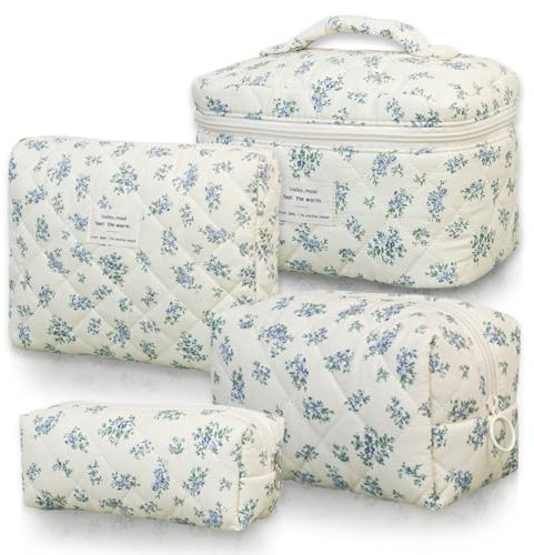 Oushebck 4er Set Kosmetiktasche Kulturtasche Damen Gross, Kulturbeutel Damen Make Up Tasche mit Blumenmuster, Schminktasche Makeup Bag Beauty Case Waschtasche für Frauen Mädchen, Alltag und Reisen