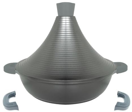 Tajine Tous Feux dont Induction - Plat Tajine Marocain 28cm Marmite tajine avec Couvercle en Aluminium antiadhésif - Gris