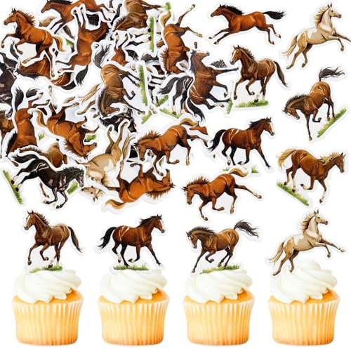 Blumomon 40 Pcs Edible Horse Cupcake Toppers Edible Horse Racing Cake Toppers Horse Cake Decorations for Equestrian Themed Birthday Baby Shower Wedding Party Decorations