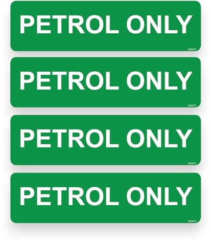 4 Pack - Small Subtle 10cm Petrol ONLY Self Adhesive Stickers - Water Proof - Car, Van, Vehicle, Sign, Notice, Decal, Warning, SG075