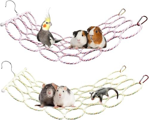 2 Pack Hanging Rat Rope Net – Bird Swing & Parrot Climbing Ladder Bridge for Small Animal Cage Accessories | Climbing, Resting & Play Toy for Small Pets