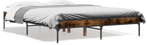 Natulvd Rustikales Plattform-Bettgestell, 30 cm Höhe, mit Holzlattenstütze, Holz- und Metallbeinen, Bettgestell für 120 x 200 cm Matratze, kleines Doppelbett