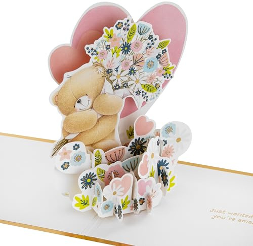 Hallmark 3D & Pop Up Forever Friends Card, Birthday, Mother's Day, Floral | Anniversary, Love, Popped Up Card 13.5x34.6x11.9cm, Recyclable, Signature Gold Foil Envelope, Bear & Flowers