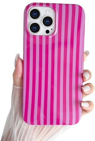 SmoBea Kompatibel mit iPhone 13 Pro Max Hülle, Süßes Striped Handyhülle, Weiches TPU, Schlanke, Stoßfeste Telefonabdeckung für Frauen und Mädchen, Schön und Stilvoll, Hot Pink