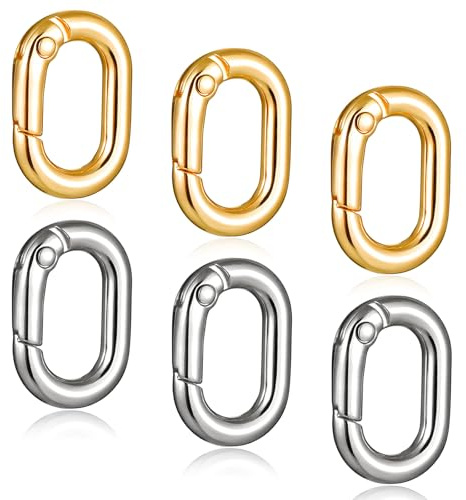 6 stycken smyckeslås, oval karbinhake, ovalt smyckeslås med stängd fjäderring, mini karabinkedjelås för DIY-halsband och armband (guld, silver)