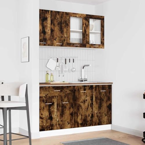 Mokuyary Küchenschrank-Set mit Schubladen Lyon 4 pcs Geräucherte Eiche Küchenzeile Küchenblock variabel stellbar Moderne Küchenzeile Geräumige Einbauküche