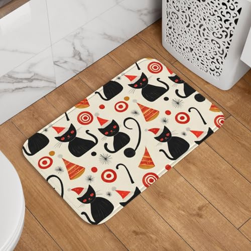 TZTTZT Badezimmerteppich, abstraktes Weihnachts-Katzenmuster, 61 x 40,6 cm, kleiner Badezimmer-Badteppich, rutschfest, waschbar, weich, saugfähig, Badematte, Duschmatte, Außendusche