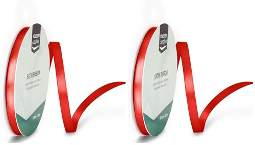 Vaessen Creative Satinband, Rot, Mohnrot, 6 mm x 10 m Doppelsatinband, Schleifenband, Dekoband, Geschenkband, Stoffband für Hochzeit, Taufe und Geburtstagsgeschenke (Packung mit 2)