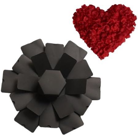LUDHEP Scatola Regalo Romantica a Esplosione + 1000 Petali di Rosa Finti, Scatola a Sorpresa per San Valentino, Anniversario, Matrimonio e Regali Surpresa