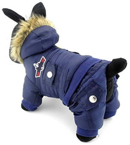 Zunea Overall Schneeanzug mit Kapuze für Kleine Hunde Wasserdichter Wintermäntel Fleece Warm Kapuzenpullis Haustier Welpen Kleidung Chihuahua Yorkie Katzen Hundebekleidung Blau XL