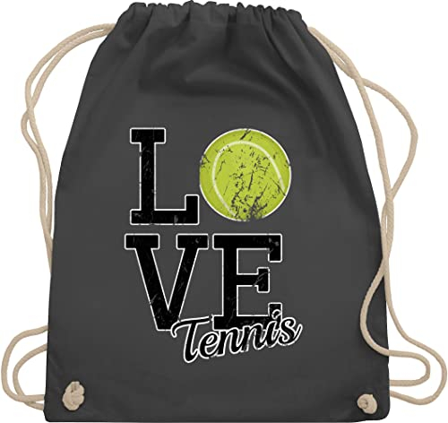 Turnbeutel Rucksack - Tennisspieler Geschenk - Love Tennis - Unisize - Dunkelgrau - geschenke für tennisrucksäcke tennisfans stoffrucksack spieler tennistasche sport juterucksäcke tennistaschen