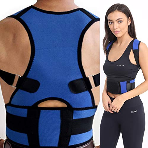 Posture Corrector Deluxe, Magnetic, Adjustable Straps, Neoprene, Four Colours (2XL, Blue)