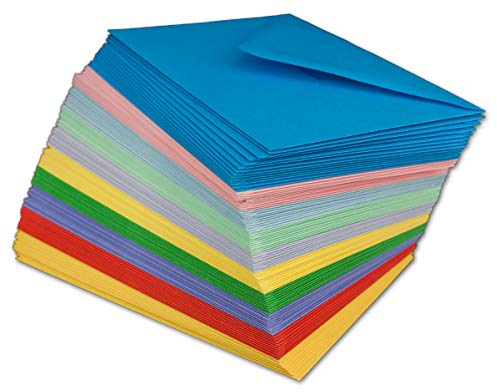 100 Bunt Briefumschläge Paket DIN C6-100 g/m² Kuverts Ohne Fenster 11,4 x 16,2 cm - Nassklebung spitze Klappe - Umschläge Mix farbig zum basteln - Glüxx-Agent