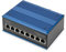 DIGITUS Switch di rete PoE - 8 porte Gigabit Ethernet - Montaggio su guida DIN - Morsettiera - Senza ventola - Nero/Blu