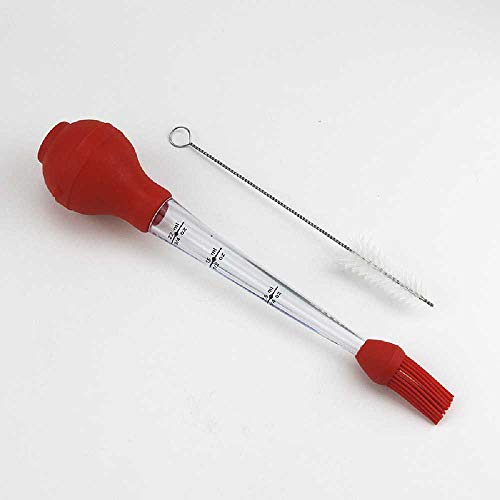 Feixiangge Cross-border Dedicated Turkey Needle Silicone Barbecue Tool Silicone Drop Oil Dressing Pipe with Cleaning Brush Red