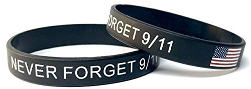 9-11 Never Forget Wristband 911 American Flag Thin Line Silicone Bracelet (2-pack) By Malayan