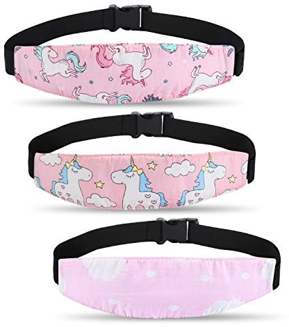Kopfstütze für Babyautositz, Autositzgurte, Kopfstütze für Kinderwagen, Nackenstütze und Schlummerschlinge, Schlafpositionierung für Kleinkinder, Kleinkinder, Kinder, Kinder, rosa Einhorn + Wolken