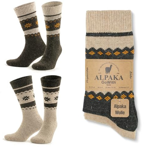 GoWith Alpaca Wool Socks for Men and Women, Unisex Thermal Crew Socks for Hiking, Work, Outdoor, Mod:3097, 2 Pairs