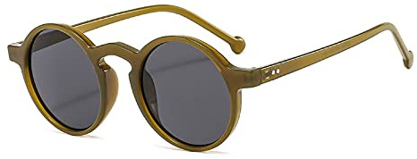 Xpectrum Leichte Unisex-Sonnenbrille, klein, rund, Hippie-Stil, Kunststoffrahmen, Retro-Stil, Lennon-Stil, Boho-Brille, Grüner Rahmen mit grauen Gläsern, Small