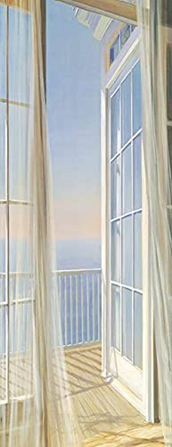 A.Monamour Türtapete Selbstklebend Türfolie Türposter 3D Offene Tür Mit Weißem Vorhang Balkon Mit Meerblick Vinyl Folie Türdeko Tapete Wandbild Türaufkleber Türtattoo 85 x 200 cm