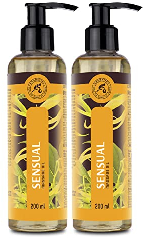 Sinnliches Massageöl 2x200ml - Massageöl für Paare - Körperöl mit Jojobaöl - Mandelöl - Ylang Ylang Öl - Sandelholz Öl - Grapefruitöl - Entspannungsöl für alle Hauttypen - Liebesöl