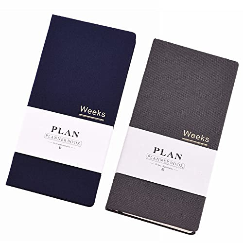 Yuan Yu Fang Undatierter Taschen-Wochenplaner Zeitplan Organizer Agenda Jahr Monat Wochenplan A6 Notizbuch A6 Undatierter Planer Grau + Blau
