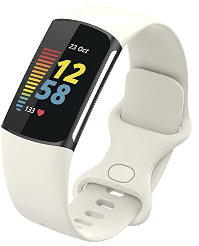 LiLuLa Bracelet pour Fitbit Charge 5 Bracelet femme, Bande en Silicone de Remplacement Reglables Sport Accessorie Compatible pour Montre Connectée avec Fitbit Charge 5 - Grande Lune Blanche