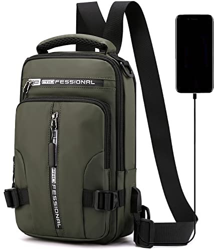 Mixroom - Zaino Monospalla Uomo Porta Tablet Zainetto Borsa Borsello a Tracolla Regolabile Con Attaco USB Z20 Verde