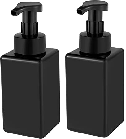 UUJOLY Schaumseifenspender, 425 ml, nachfüllbar, Pumpflasche, Kunststoff, für Flüssigseife, Shampoo, Duschgel, 2 Stück, Schwarz