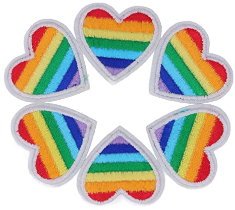 Regenbogen Herz Aufnäher 6 Stück Herz Aufbügeln Patches Regenbogen Herz Applikation für T Shirt Jeans Kleidung Reparaturen Dekor(Weißer Rand)