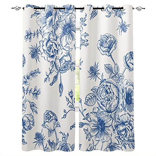 ZLJBB Blackout Curtains For Bedroom 3D Azalea Soft Thermal Insulated Ring Top Window Treatments 182X214Cm (WxH) 2 Panels Modern Living Room Office Home Decor Eyelet Curtains