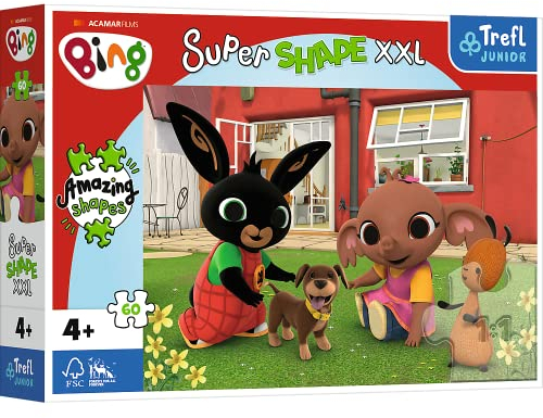Trefl Junior - Bing, Spaß mit dem Hund - 60 XXL Super Shape Puzzles - Verrückte Formenpuzzles, große Teile, Bunte Puzzles mit Bing Märchenfiguren, Spaß für Kinder ab 4