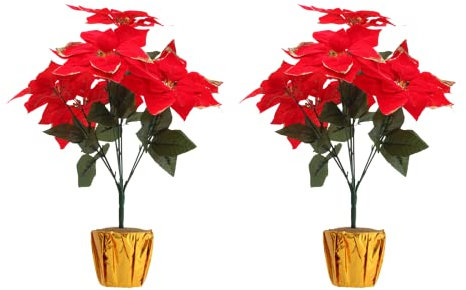 Fotrsta 2 Stück künstliche Weihnachtssterne mit Topf, 45 cm, künstliches Rot, 7 Stiele, Weihnachtsstern, künstliche Weihnachtssterne für Innen- und Außendekorationen