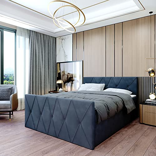 Boxspringbett Doppelbett Clermont - Bett mit Bonellmatratze, mit Bettkasten für Bettwäsche und Topper. Gepolstertes Kopfteil und Fussteil mit Einer eleganten Steppung verziert (Cloud 79, 120x200)
