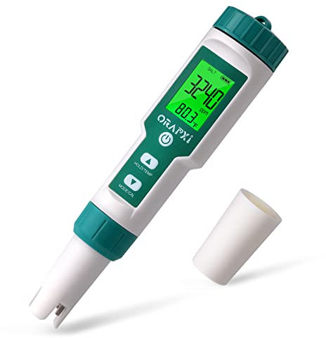 Probador de sal de piscina ORAPXI Medidor de pH y sal para piscina de agua salada Probador digital de pH y salinidad 5 en 1 Medidor de sal para piscinas Jacuzzis y spas de natación