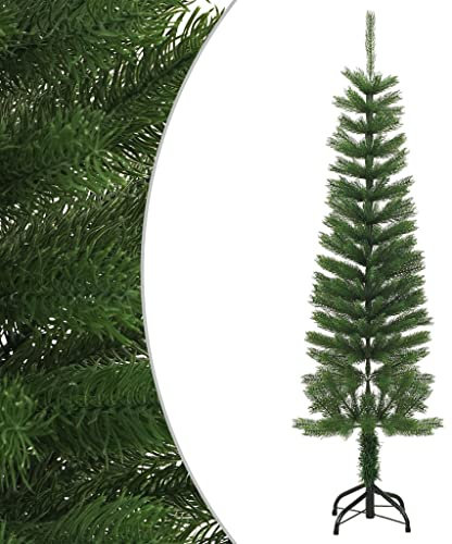vidaXL 150 cm Artificial Slim Christmas Tree - PE Material, Steel Stand - Durable & Reusable Festive Decoration - Easy Assembly - Green